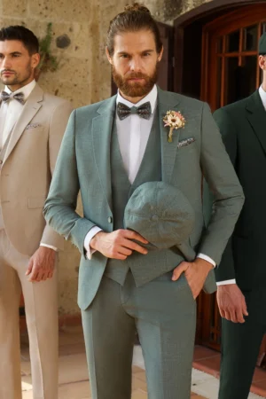 Manzetti extra slim fit zöld esküvői öltöny