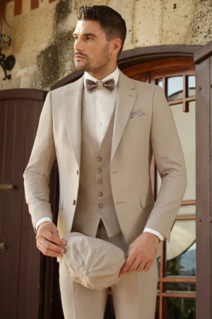 Manzetti extra slim fit costum de mire bej