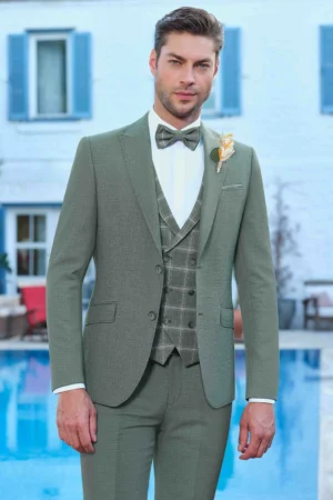 Manzetti extra slim fit zöld esküvői öltöny