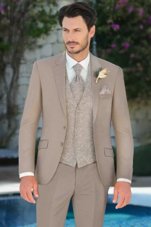 Costum de mire extra slim fit migdală maro Manzetti