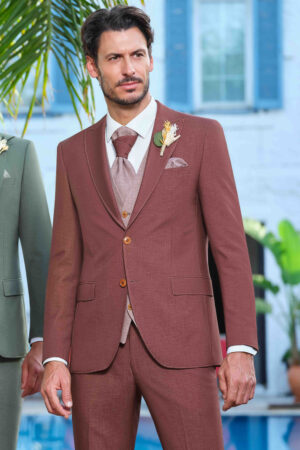 Manzetti slim fit téglavörös esküvői öltöny