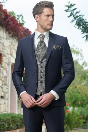 Manzetti extra slim fit sötétkék esküvői öltöny