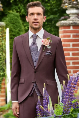WILVORST slim fit bordó esküvői öltöny