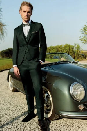WILVORST slim fit olívazöld esküvői öltöny