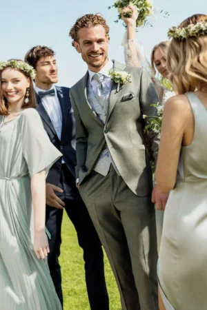 WILVORST slim fit zsályalevélzöld esküvői öltöny