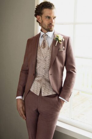 WILVORST slim fit rozészín esküvői öltöny