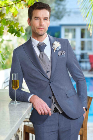 Manzetti slim fit kék esküvői öltöny