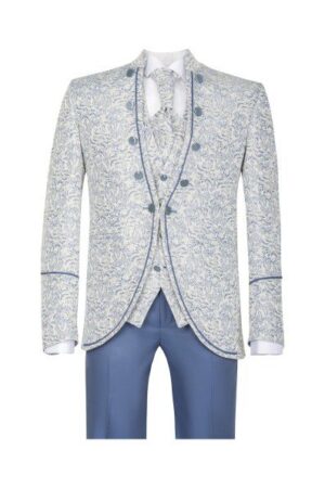 Manzetti slim fit kék mintás esküvői öltöny