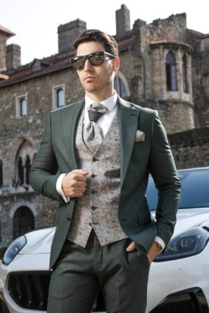 Manzetti slim fit zöld esküvői öltöny